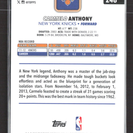 2025 Topps Chrome Carmelo Anthony #248 Gold Refractor 45/50