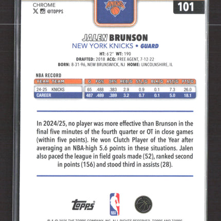 2025 Topps Chrome Jalen Brunson #101 Aqua 153/299