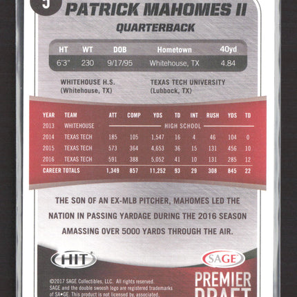 2017 SAGE HIT Premier Draft Patrick Mahomes II #5