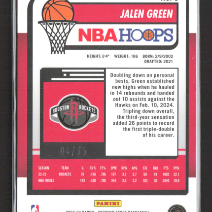 2024 Panini NBA Hoops Premium Stock Prizm Jalen Green #5 White /75