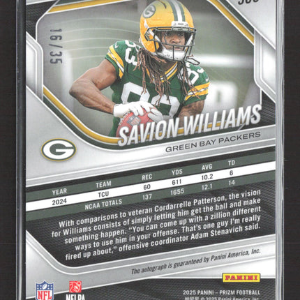 2025 Panini Prizm Savion Williams #306 Red Shimmer RC Auto /35