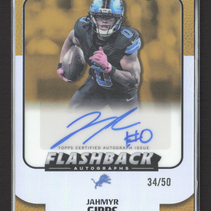 2025 Topps Finest Flashback Autographs Jahmyr Gibbs #FBA-JG 34/50 Gold Auto