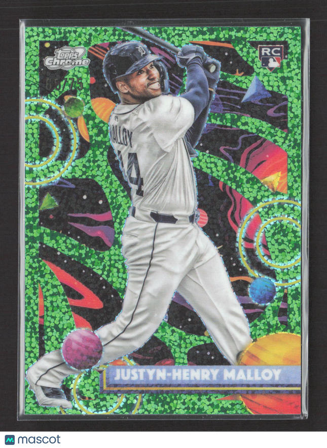 2025 Topps Chrome Cosmic Justyn-Henry Malloy #75 Green Speckle RC /75
