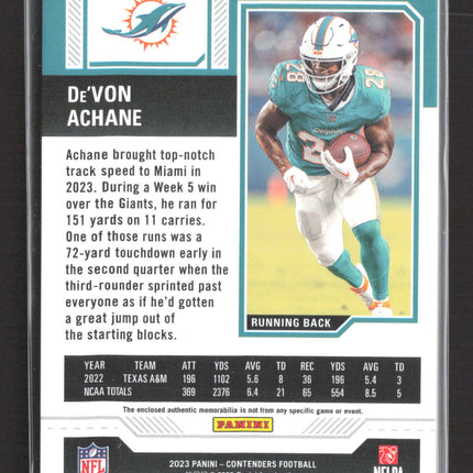 2023 Panini Contenders Rookie Ticket De'Von Achane #TS9 Clothing Patch RC