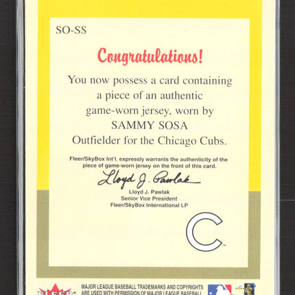 2005 Fleer Tradition StandOuts Sammy Sosa #SO-SS Game-Worn Jersey