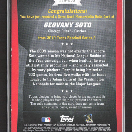 2010 Topps Peak Performance Geovany Soto #PPR-GSO Relic Game-Used Jersey