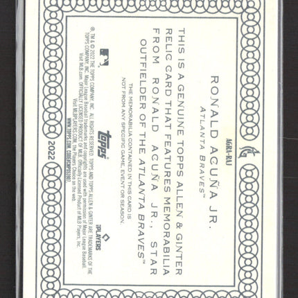 2022 Topps Allen & Ginter Ronald Acuña Jr. #AGRA-RAJ Relic Game-Used Jersey
