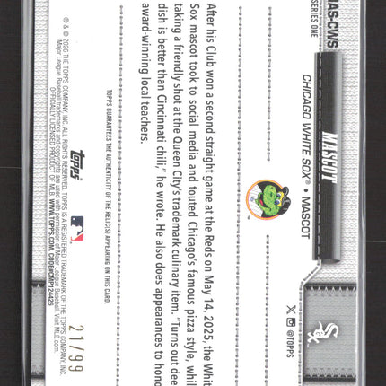 2026 Topps Series One Southpaw #MAS-CWS Green Relic 21/99 Mascot-Worn Jersey