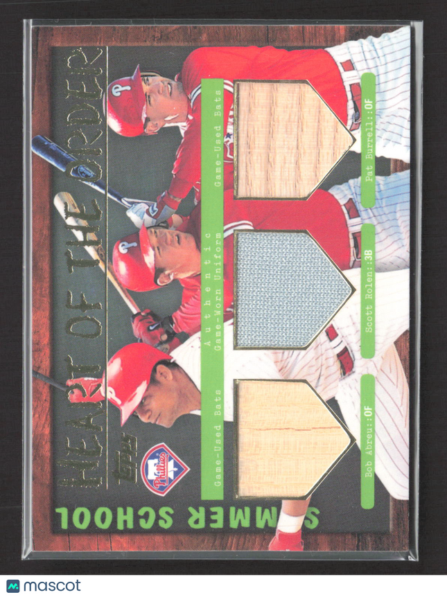 2001 Topps Summer School Pat Burrell Scott Rolen Bob Abreu Bat Jersey