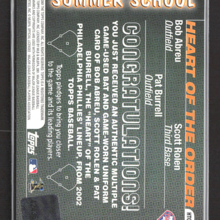 2001 Topps Summer School Pat Burrell Scott Rolen Bob Abreu Bat Jersey