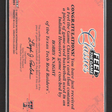 2001 Fleer Greats of the Game Feel the Game Bobby Knight Game-used Basketball