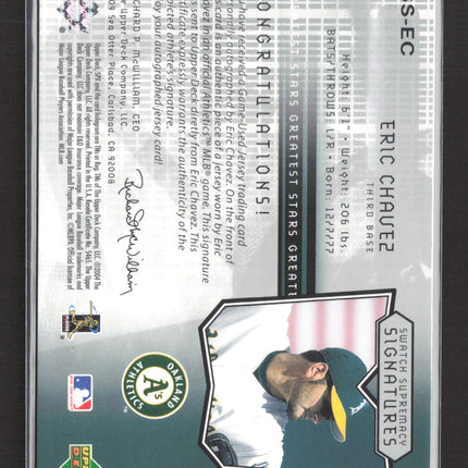 2004 Upper Deck SPx Swatch Supremacy Signatures Eric Chavez Jersey Auto /275