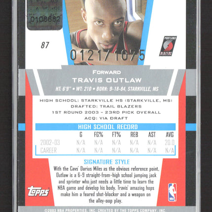 2003 Topps Bowman Signature Travis Outlaw #87 Jersey 0121/1075 Auto