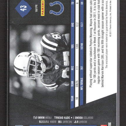 2011 Panini Limited Reggie Wayne #43 Prime Prime NFL Shield Patch 1/1