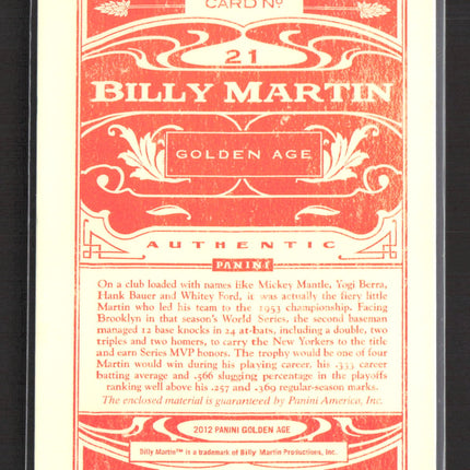 2012 Panini Golden Age Museum Age Billy Martin #21 Memorabilia Jersey