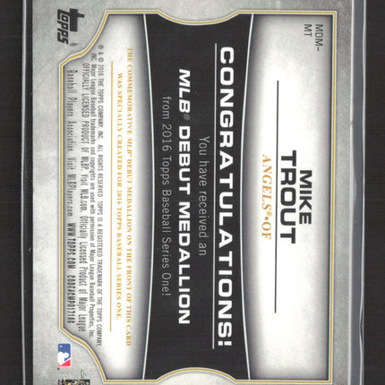 2016 Topps Series 1 MLB Debut Medallion Mike Trout #MDM-MT Commemorative MLB