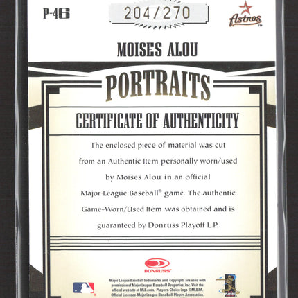 2005 Donruss Prime Patches Portraits Moises Alou #P-46 204/270 Game-Worn Jersey