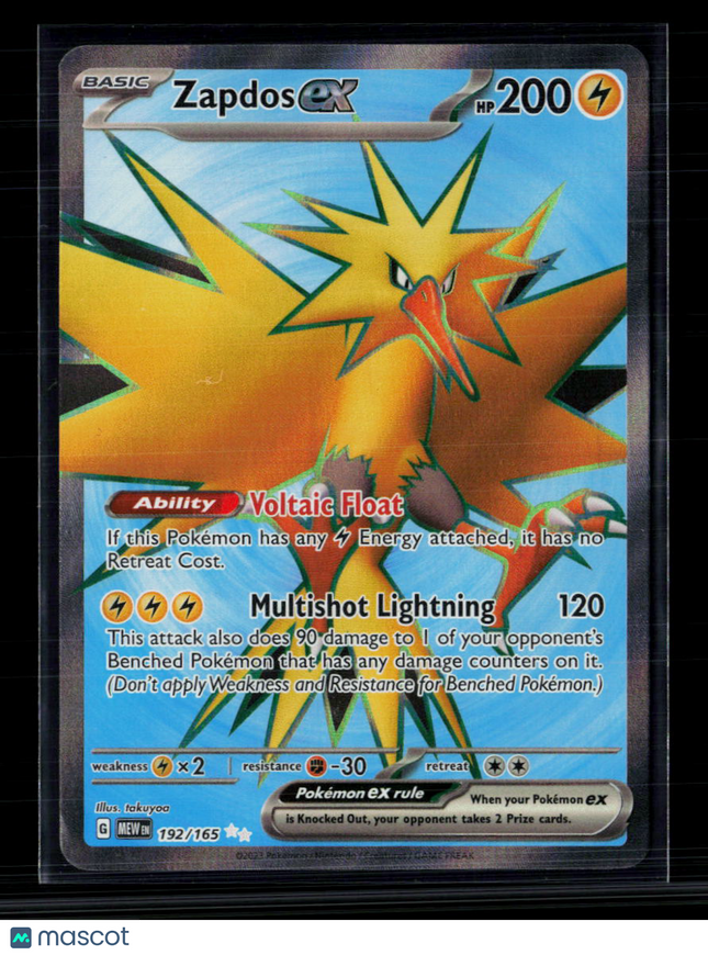 Pokemon 2023 Scarlet & Violet 151 Zapdos EX SAR #192/165