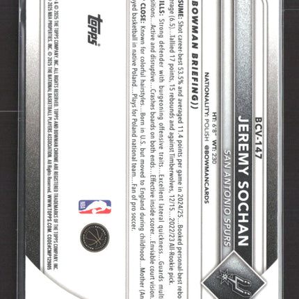2023 Bowman Chrome University Jeremy Sochan #BCV-147 Blue RayWave 086/150