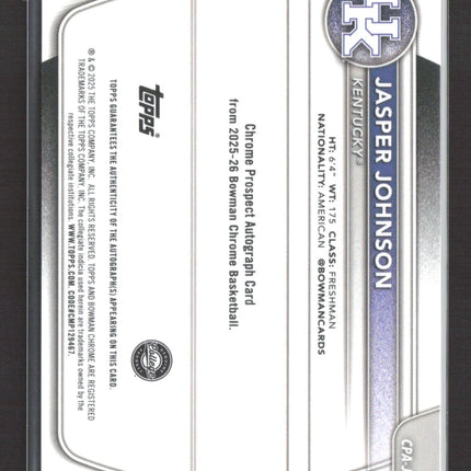 2025 Bowman Chrome University Jasper Johnson #CPA-JJ Speckle Refractor /299 Auto