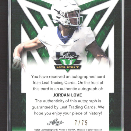 2020 Leaf Valiant Jordan Love #BA-JL1 Green RC 7/75 Auto
