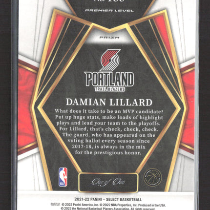 2022 Panini Select Prizm Damian Lillard #186 Black Snakeskin 1/1