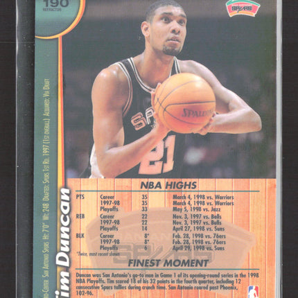 1999 Topps Finest Tim Duncan #190 Dual Refractor With Coating