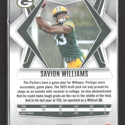 2025 Panini Phoenix Football Savion Williams #153 Green RC 111/285