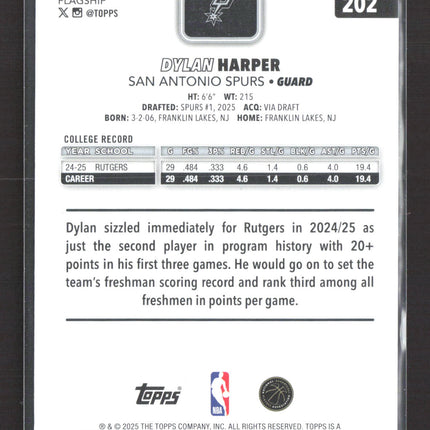2025 Topps Flagship Dylan Harper #202 Blue RC 050/150