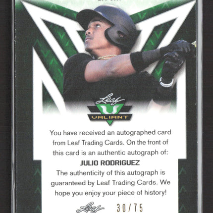 2020 Leaf Valiant Julio Rodriguez #BA-JR1 Orange 30/75 Auto