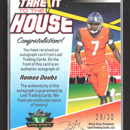 2022 Leaf Valiant Take It To The House Romeo Doubs #TH-RD1 Green 29/30 Auto