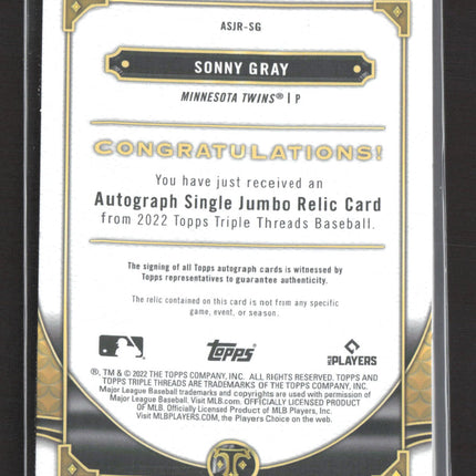 2022 Topps Triple Threads Sonny Gray #ASJR-SG Purple 33/75 Jersey Auto