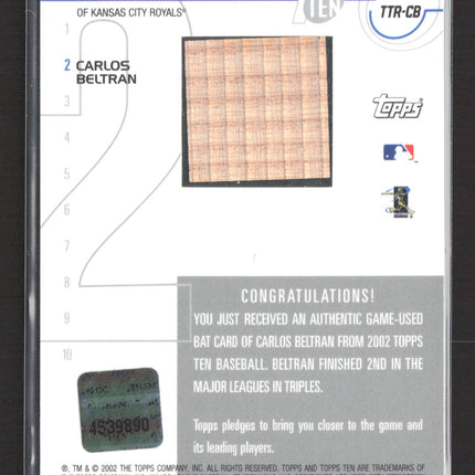 2002 Topps Ten Carlos Beltran #TTR-CB Authentic Game-Used Bat