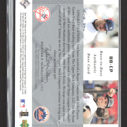 2001 Upper Deck MVP Base-to-Base Roger Clemens Mike Piazza #BB-CP Game-Used Base