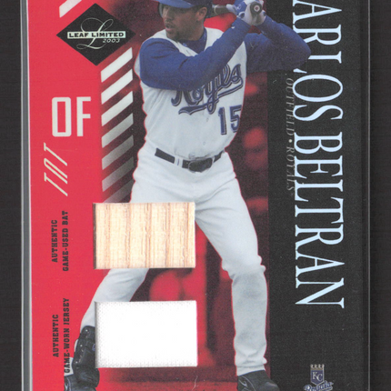2003 Leaf Limited Carlos Beltran #26 Game-Used Bat Game-Worn Jersey /25
