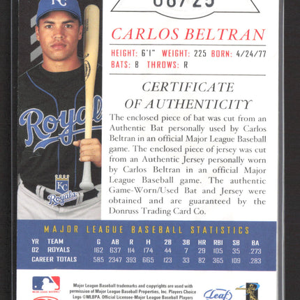 2003 Leaf Limited Carlos Beltran #26 Game-Used Bat Game-Worn Jersey /25