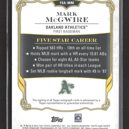 2015 Topps Five Star Mark McGwire #FSA-MM 06/25 Auto