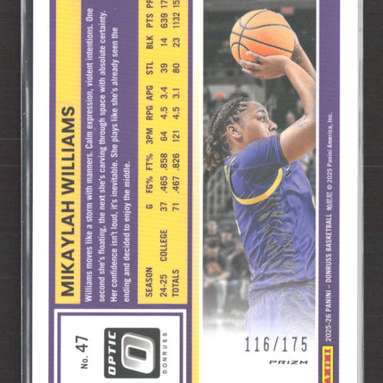 2025 Panini Donruss Optic Mikaylah Williams #47 Orange Prizm 116/175
