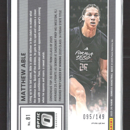 2025 Panini Donruss Optic Prizm Matthew Able #81 095/149