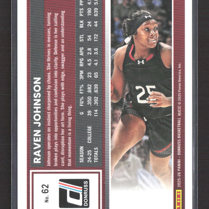 2025 Panini Donruss Basketball Raven Johnson #62 Blue /65