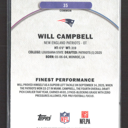2025 Topps Finest Will Campbell #35 RC