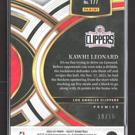 2024 Panini Select Prizm Premier Level Kawhi Leonard #177 Gold Flash 10/10