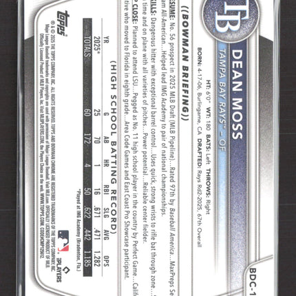 2025 Bowman Chrome Sapphire Dean Moss #BDC-114 Black 08/10 1st Bowman