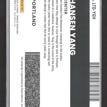 2025 Panini Donruss License to Drive Hansen Yang #LTD-YGH RC Auto /49