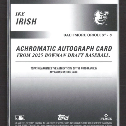 2025 Topps Bowman Draft Chrome Ike Irish #AA-II Achromatic Gold 20/50 Auto
