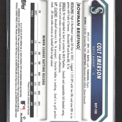 2026 Bowman Chrome Colt Emerson #BCP-108 Green Sapphire /99