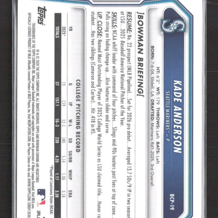 2026 Bowman Chrome Kade Anderson #BCP-19 Blue Sapphire Refractor