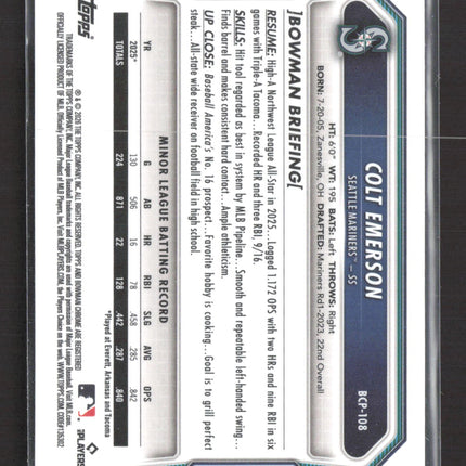 2024 Bowman Chrome Colt Emerson #BCP-108 Blue Sapphire Refractor