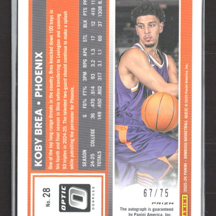 2025 Panini Donruss Optic Koby Brea #28 Red 67/75 Auto