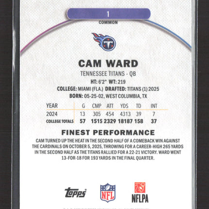 2025 Topps Finest Cam Ward #1 RC